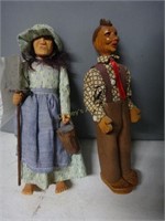 Hand Carved By Joe Owl Wooden Dolls 9" Primitive W