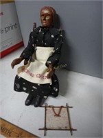 Hand Carved Wood Polly Page Pioneer 13" Granny Sit