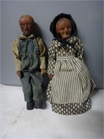 Hand Carved Wood Polly Page Pioneer Farmer Couple