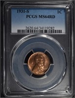 1931-S LINCOLN CENT PCGS MS-64 RD