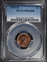 1931-D LINCOLN CENT PCGS MS-64 RB