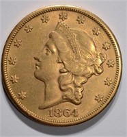 1864-S $20.00 GOLD LIBERTY HEAD AU/UNC