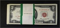 ORIGINAL PACK OF 1963 $2.00 RED SEALS - 100 PCS
