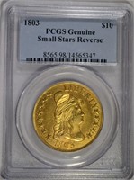 1803 $10 GOLD SMALL STARS REV. PCGS GENUINE