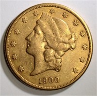 1900-S $20.00 GOLD LIBERTY, XF/AU