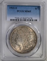 1921-S MORGAN DOLLAR PCGS MS-65