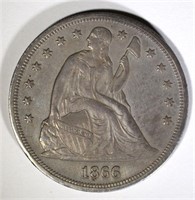 1866 SEATED DOLLAR, AU/BU