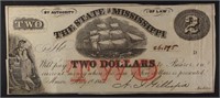 1864 STATE OF MISSISSIPPI $2.00 NOTE, CU+