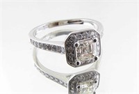 14K White Gold Ascher Cut Diamond Ring