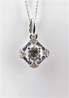 14K White Gold Diamond/Sapphire Pendant, Chain