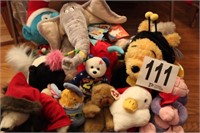 BOX LOT ASSORTED PLUSH ANIMALS AND FIGURES