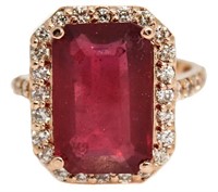 14kt Rose Gold 10.72 ct Ruby & Diamond Ring