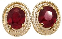 14kt Gold Oval 16.89 ct Ruby & Diamond Earrings