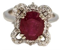 14kt Gold Oval 3.59 ct Ruby & Diamond Ring