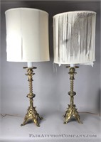 Pair of Antique brass lamps with jewels