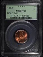 1995 DOUBLE DIE LINCOLN CENT PCGS MS-67 RD