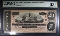 1864 $20 CONFEDERATE STATES OF AMERICA PMG 63EPQ