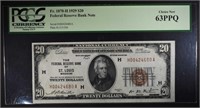 1929 $20 FEDERAL RESERVE BANK NOTE PCGS 63PPQ
