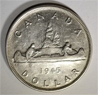 1945 CANADA SILVER DOLLAR  AU+