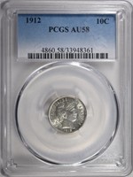 1912 BARBER DIME PCGS AU-58