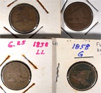 FLYING EAGLE CENTS: 1857 G/VG, 2-58 G & 1-58 VG