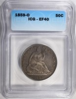 1859-O SEATED LIBERTY HALF ICG EF-40