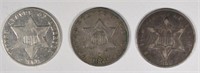 3-CENT SILVERS: ALL VF, 1852, 1859 & 1862