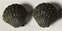 Sterling Silver & Marcasite Shell Earrings