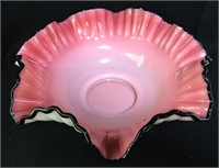 Pink Glass Bowl With Black Trim