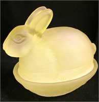 Yellow Glass Rabbit Covered Dish