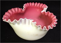 Victorian Glass Cranberry & White Bowl