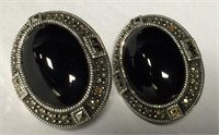 Sterling Silver, Marcasite & Black Onyx Earrings
