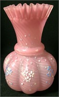 Pink Swirl Glass Enamel Decorated Vase