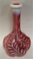 Cranberry Glass Vase With Fern Design