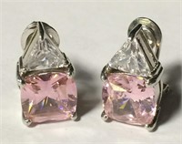 Sterling Silver Earrings With Pink & Clear Stones