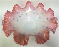 Victorian Cranberry Enamel Decorated Bride's Bowl