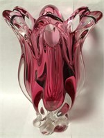 Pink And Clear Art Glass Vase