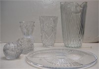 BEAUTIFUL CLEAR GLASS VASES & MIKASA TRAY