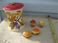 BISCOTTI COOKIE JAR & HAMBURGER SALT & PEPPERS