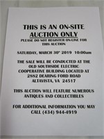 On site only auction no online bidding