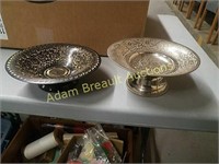 2 vintage metal etched decorative bowls
