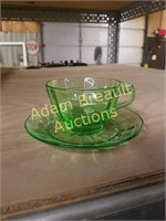 Vintage green depression teacup and saucer