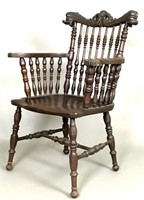 Antique Walnut Carved Spindle Back Asian Arm Chair