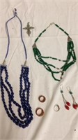 Group of jewelry- beaded necklaces, silver nickel