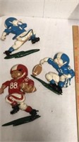 3 Homco metal football figurine wall art pieces
