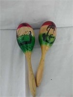 Pair of wooden Mexican maracas