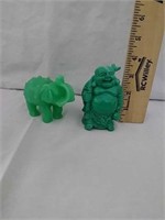 Two small Buddha and elephant statues. Jade?