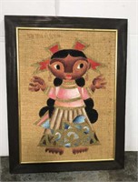 Pacific islander framed burlap art