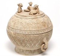 Chinese Archaistic Ceramic Covered Pot, Incised