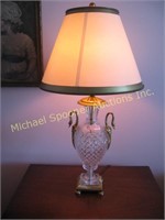 PAIR CRYSTAL LAMPS WITH BRASS SWAN ACCENTS